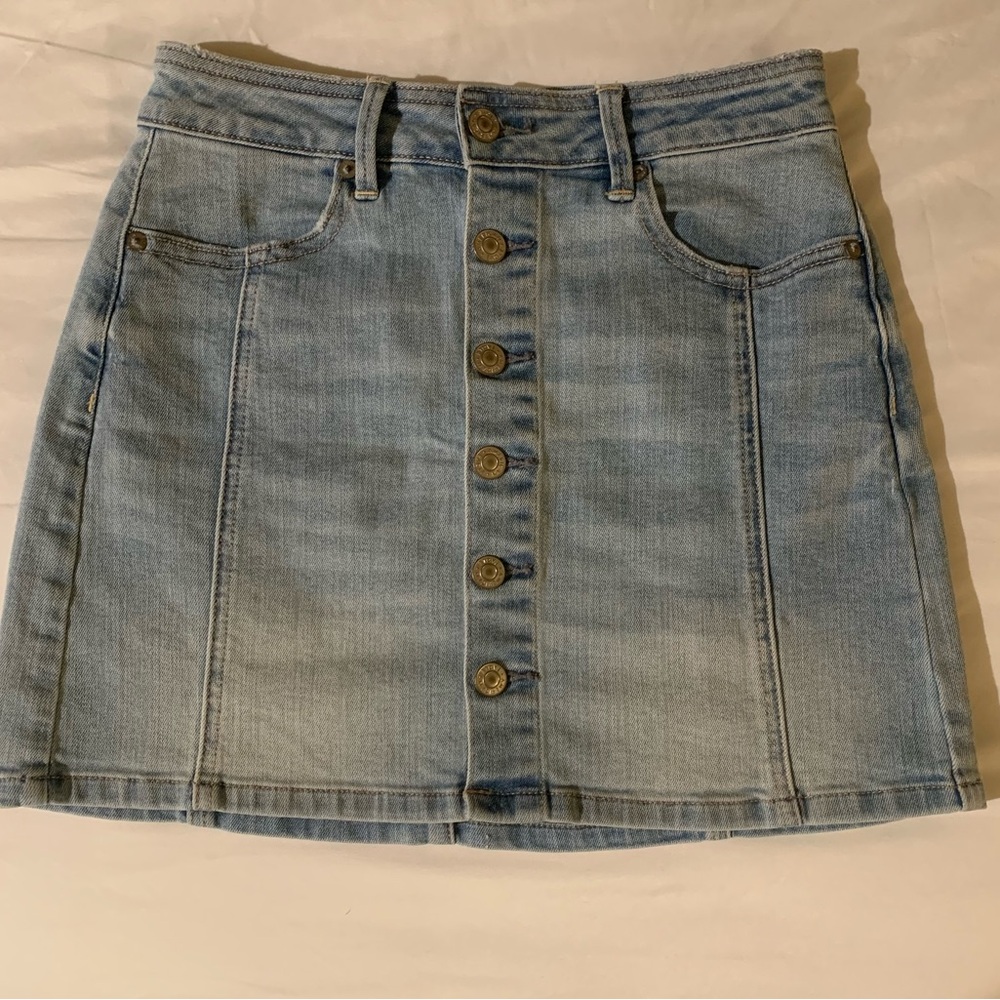 American Eagle Button Down Denim Jean Mini Skirt Women’s Size 0 Super Stretch